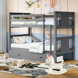 White/Blue-gray Twin Bunk Bed